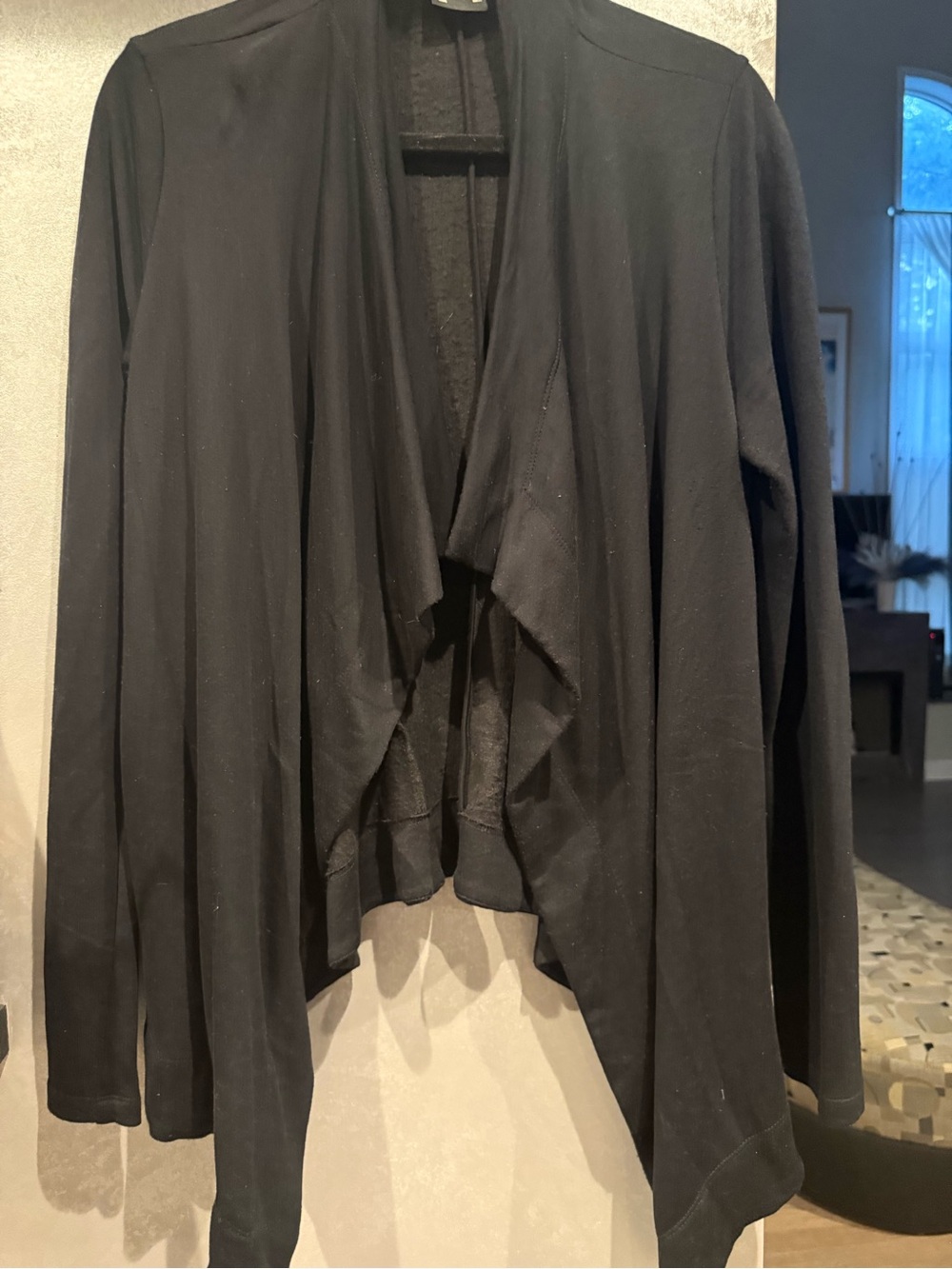 Bordeaux Black Open-Front Draped Cardigan